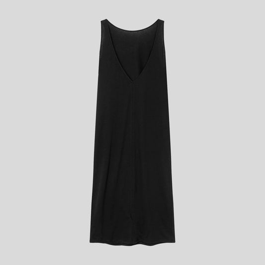 Long black nightgown with an open back.