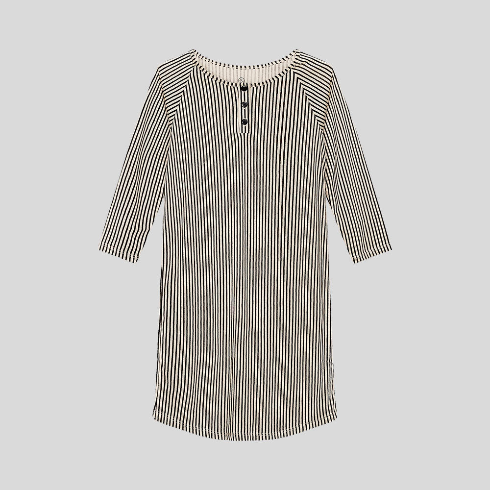 Nightshirt for kids in beige/black vertical stripes