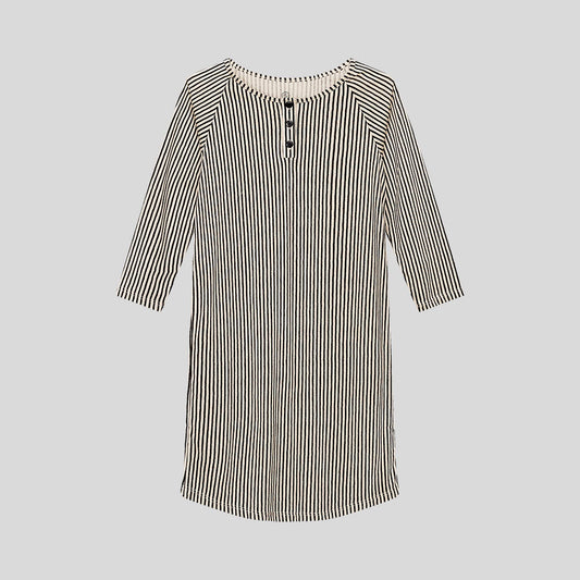 Nightshirt for kids in beige/black vertical stripes