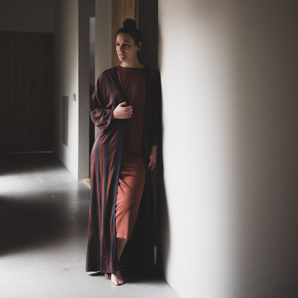 Women wearing long kimono cardigan from The Sleepy Collection. Photo by Beatrice Garvey
