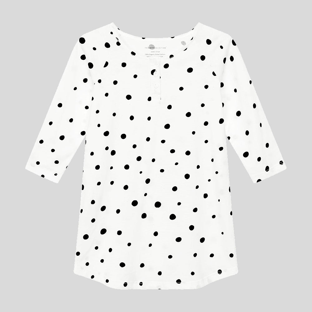 White nightie for kids with black polka dots
