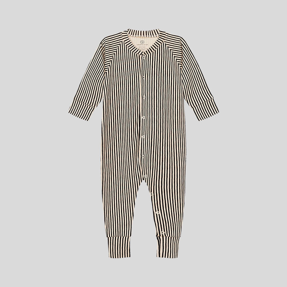 baby one-piece with stripes in beige and black