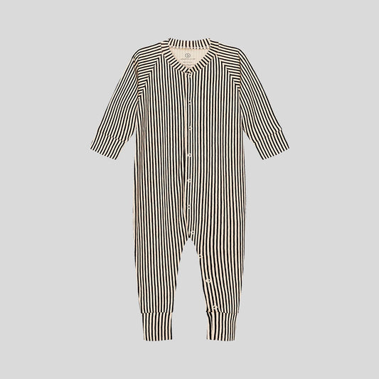 baby one-piece with stripes in beige and black